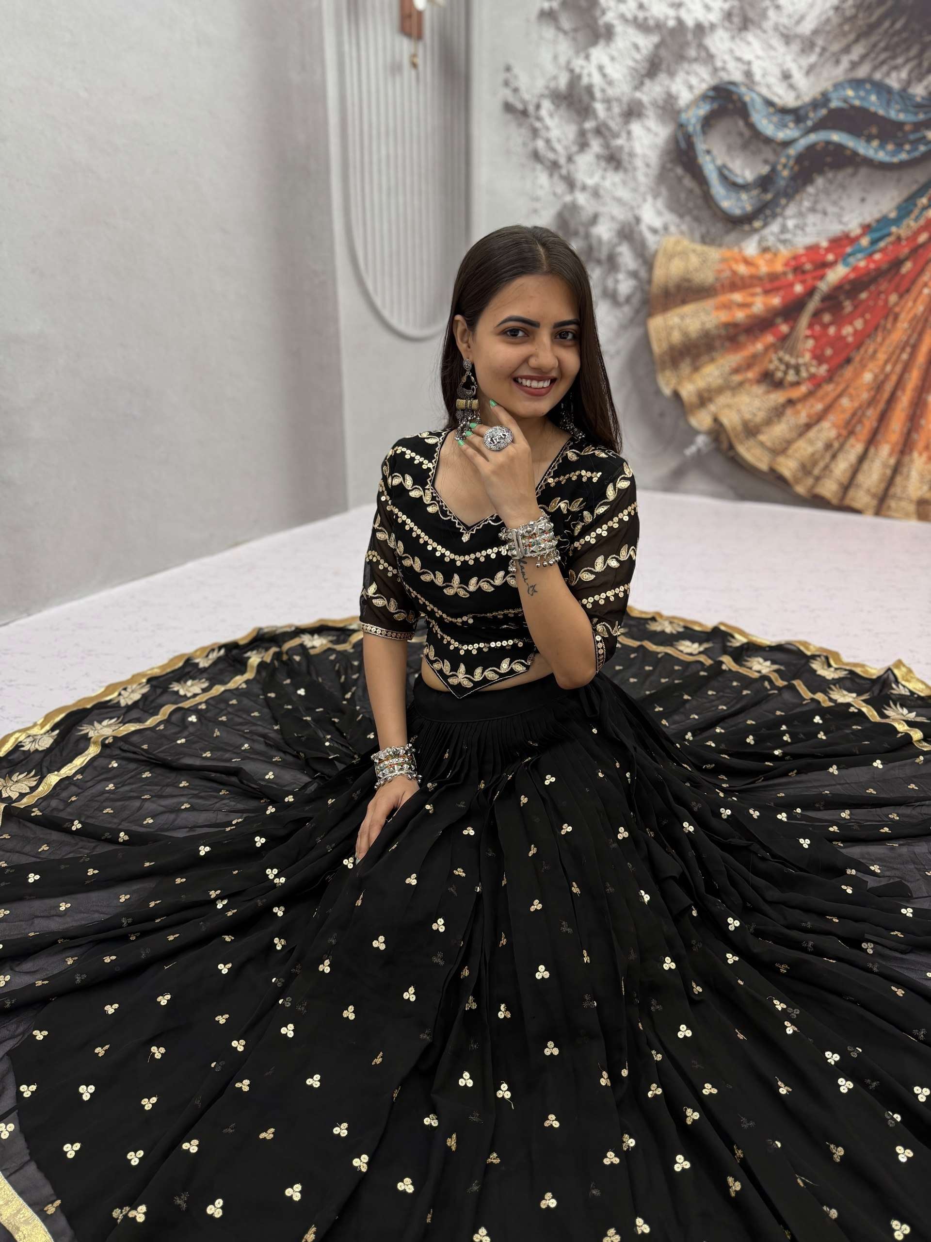 Classic and best Navratri Special wear black colour Fox Georgette fancy fabric Vintage Chaniya Choli wholesale in surat 339